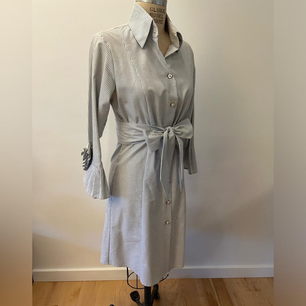 Navy Blue Pinstripe Shirt Dress